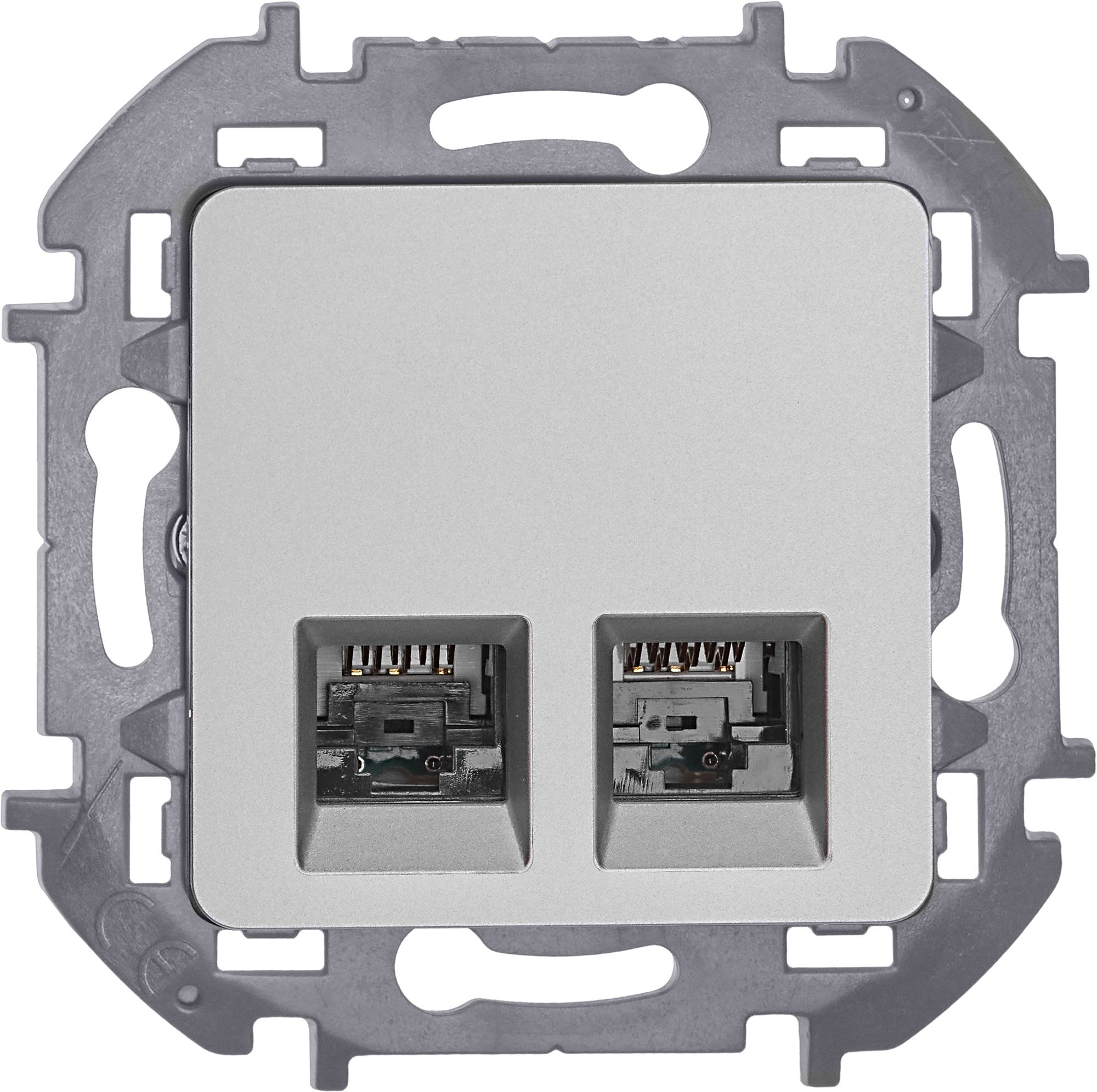 Inspiria розетка компьютерная двойная RJ45, 5e UTP, скрытой установки, алюминий (673837)