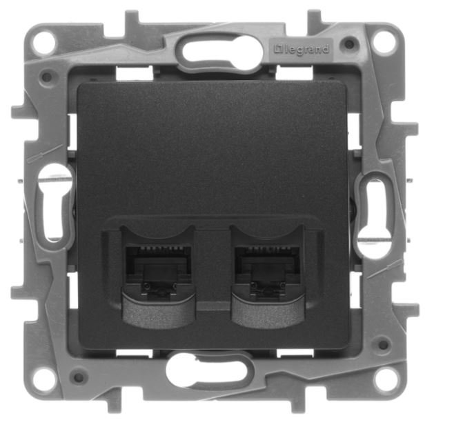 ETIKA розетка компьютерная RJ45, 5e UTP, скрытой установки, антрацит (672655)
