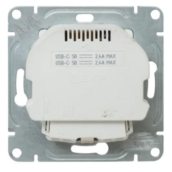Механизм розетки с USB-C - 2 шт, 16А, с заземлением, со шторками, кремовый Эпика (UP1-SOI-111-2USBC)
