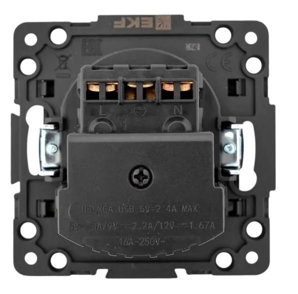 Стокгольм Механизм роз. 1-м. с/з, USB A+C 16А винт. клеммы черн. защ. штор. (EZR16-2USB-typeA-typeC)