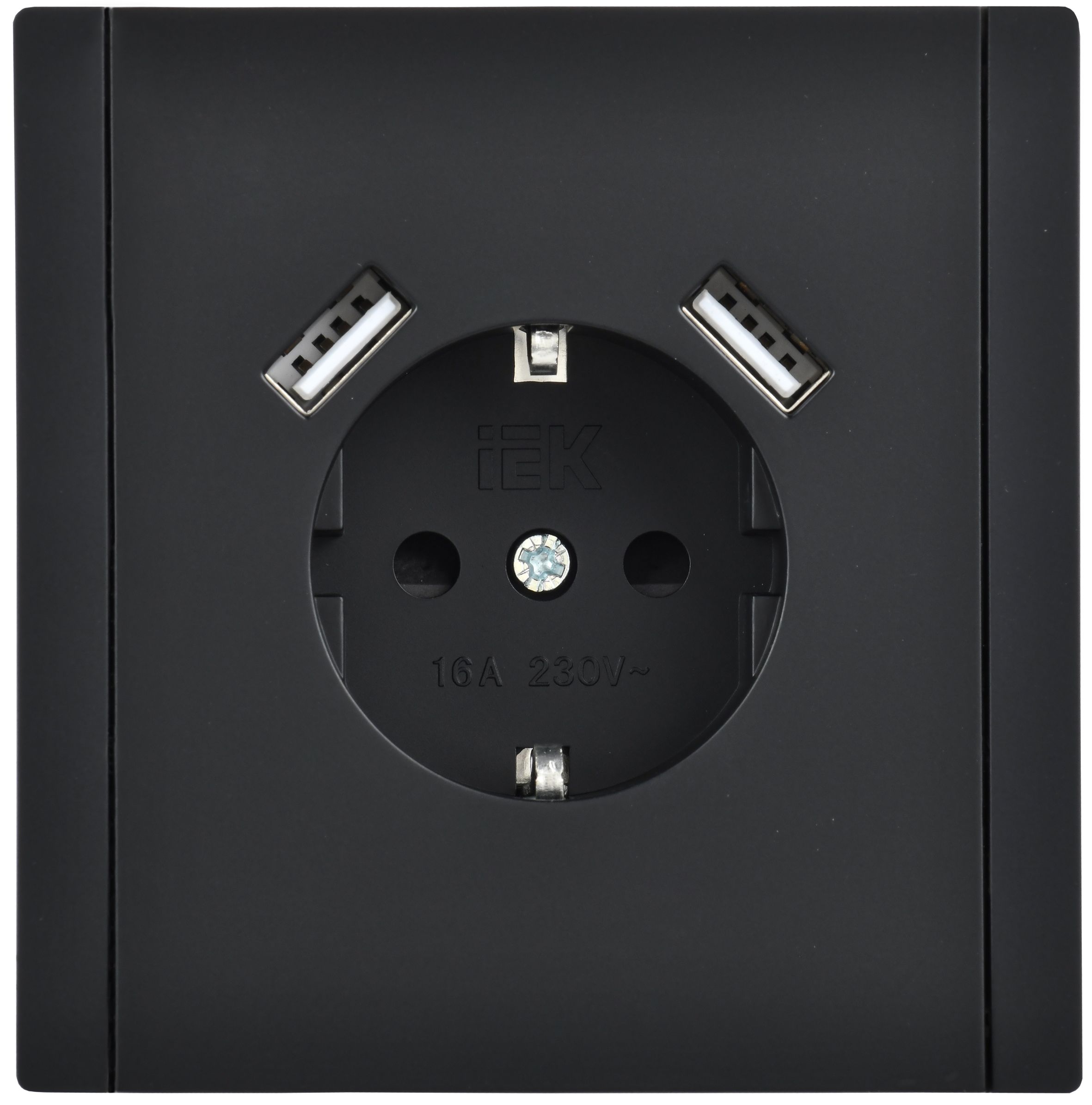 FORTE&PIANO Розетка USB A+A 3,1А FP145 с заземлением с защитными шторками винтовое крепление скрытой установки 16А черный (FP-R14-16-U21-D31-K02)