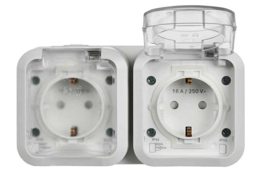 TORS Розетка 2-местная горизонтальная TS322 открытой установки 16А IP55 белый (TS-R26-16-55-G-K01)