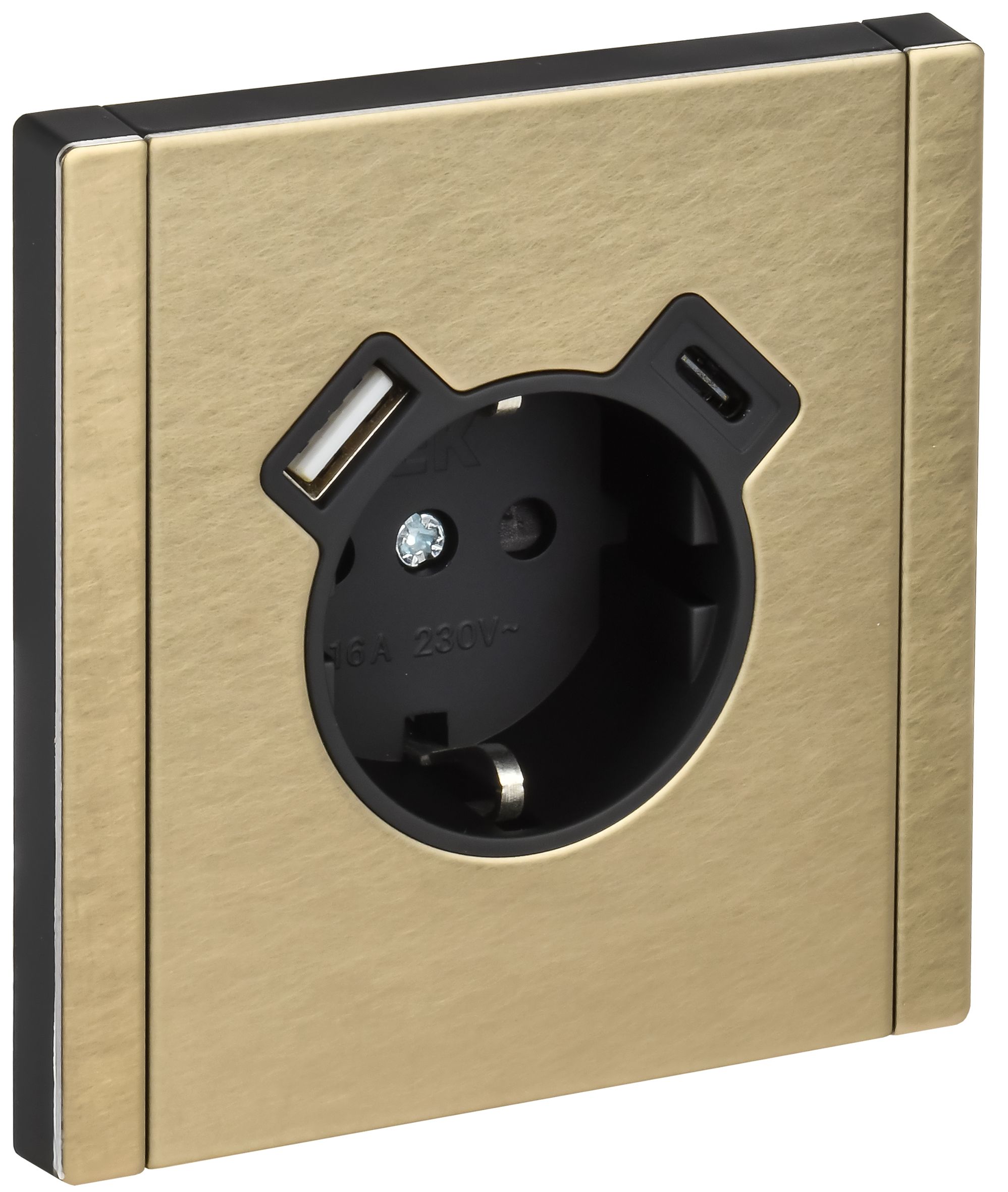 FORTE&PIANO Розетка USB A+C 18Вт FP647M с заземлением с защитными шторками винтовое крепление скрытой установки 16А металл шампань (FP-R14-16-U22-018-M-K37)