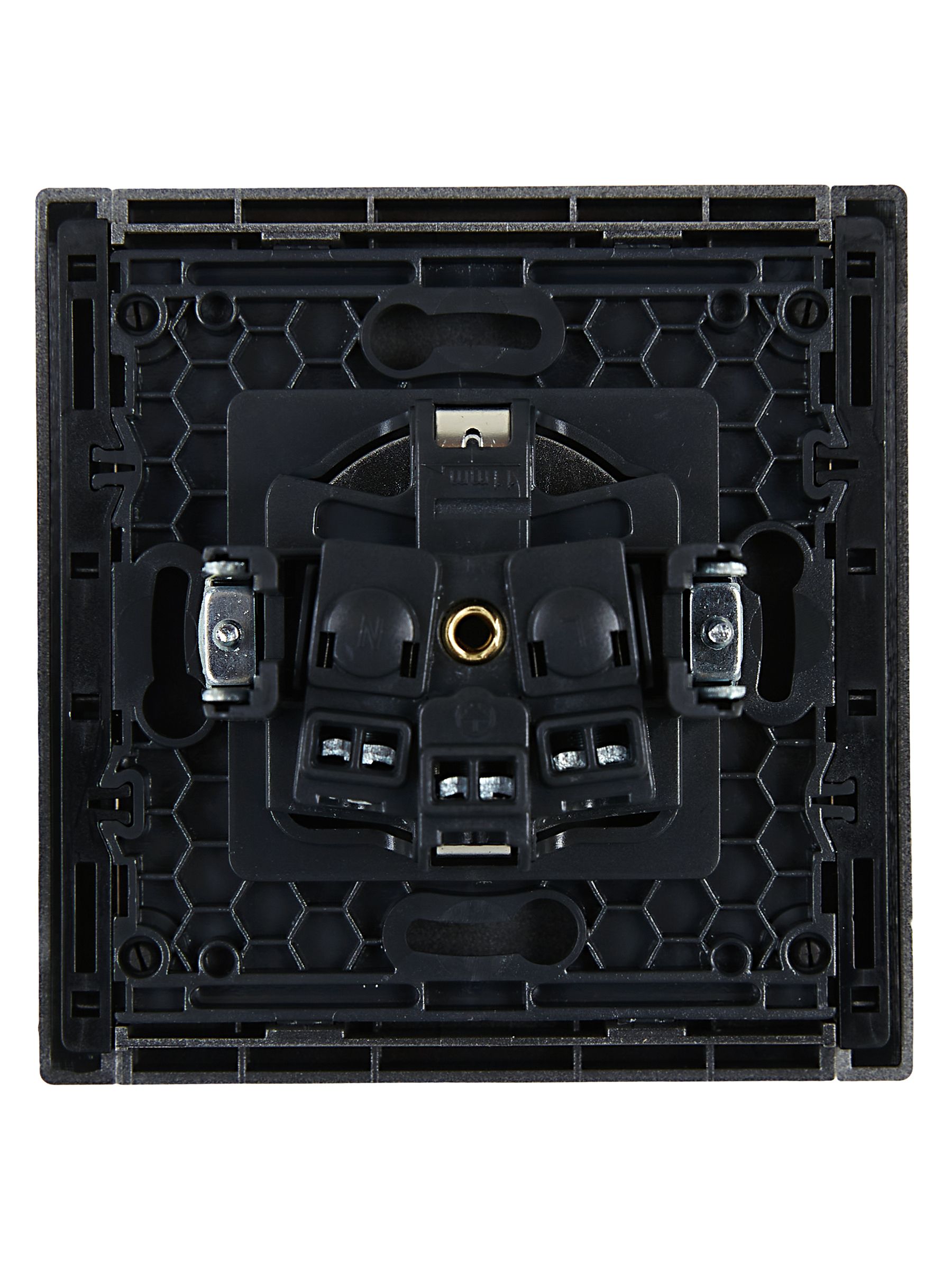 FORTE&PIANO Розетка 1-местная FP515 с заземлением с защитными шторками винтовое крепление скрытой установки 16А сталь (FP-R14-16-K46)