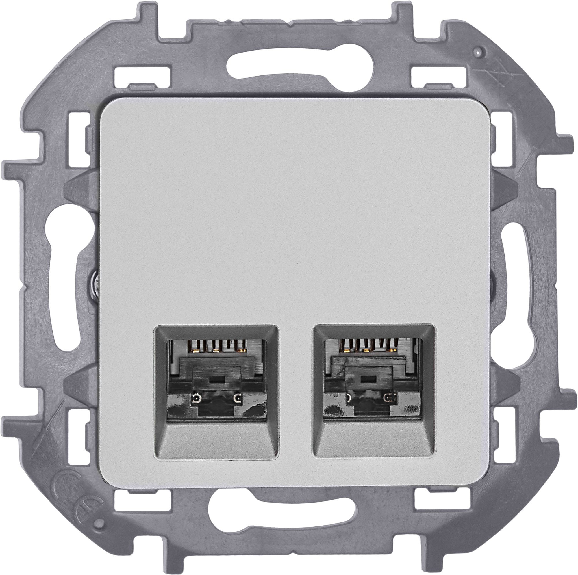 Inspiria розетка компьютерная двойная RJ45, 6 UTP, скрытой установки, алюминий (673842)