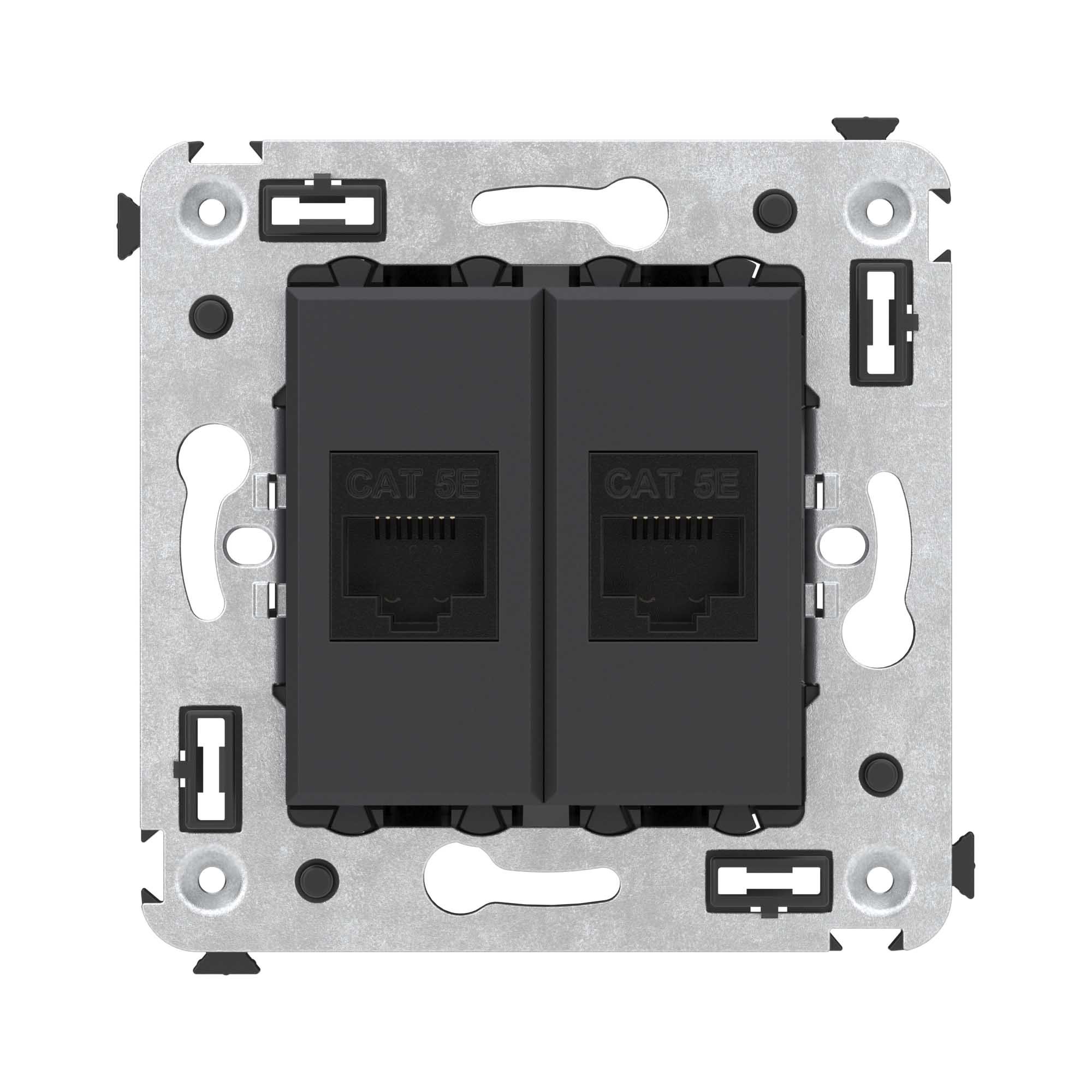 Розетка RJ-45 в стену, кат.5E, Avanti, двойная, черный матовый (4412664)