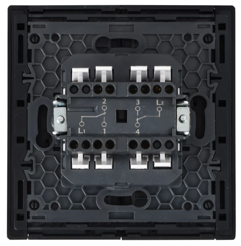 FORTE&PIANO Выключатель 2-клавишный проходной FP607M скрытой установки 10А металл шампань (FP-V22-0-10-1-M-K37)