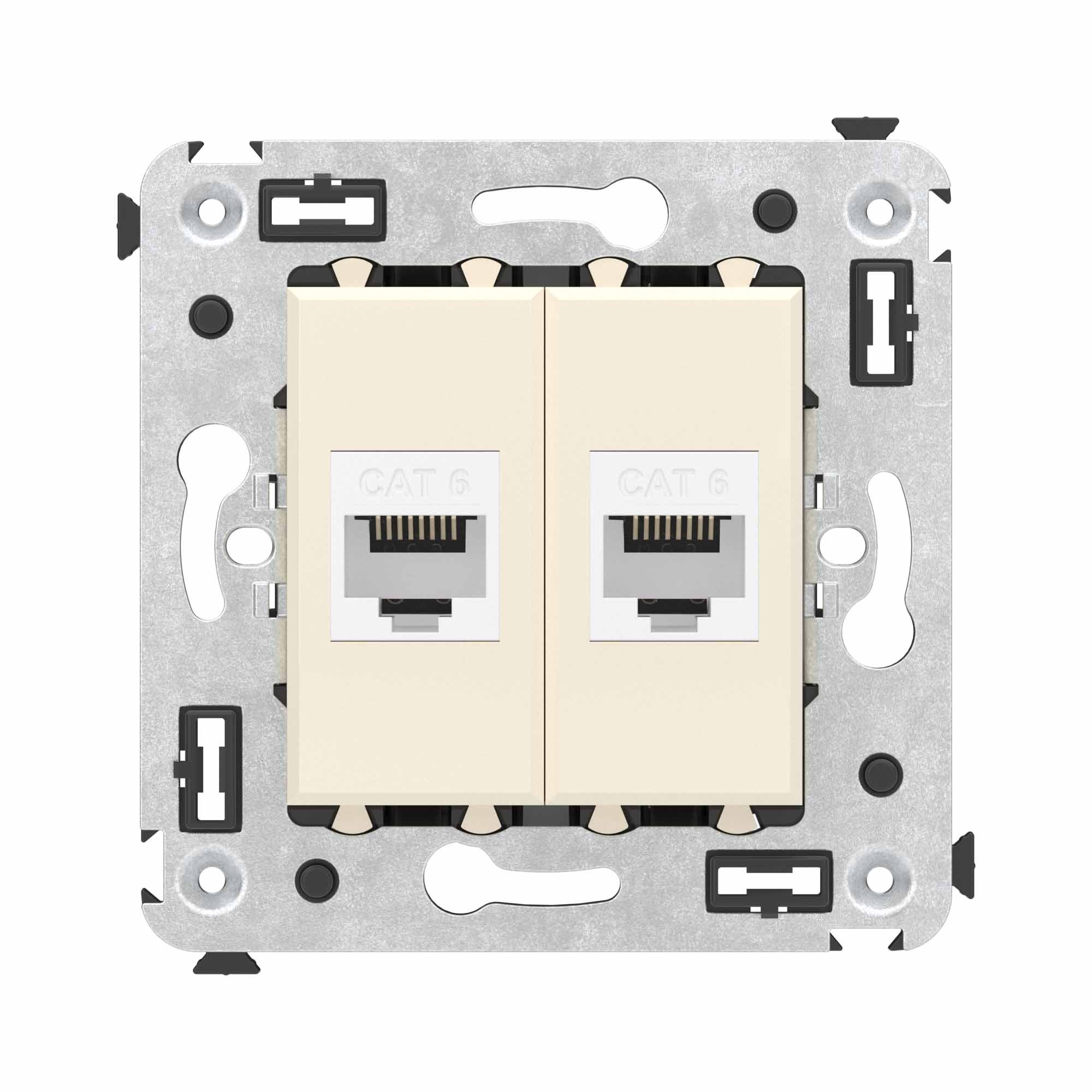 Компьютерная розетка RJ-45 без шторки в стену, кат.6 двойная, Avanti, ванильная дымка (4405694)