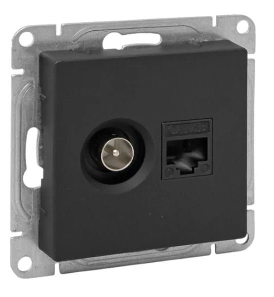 Механизм розетки TV+RJ45 (cat5), чёрный Эпика (UP1-SOB-TV+RJ)