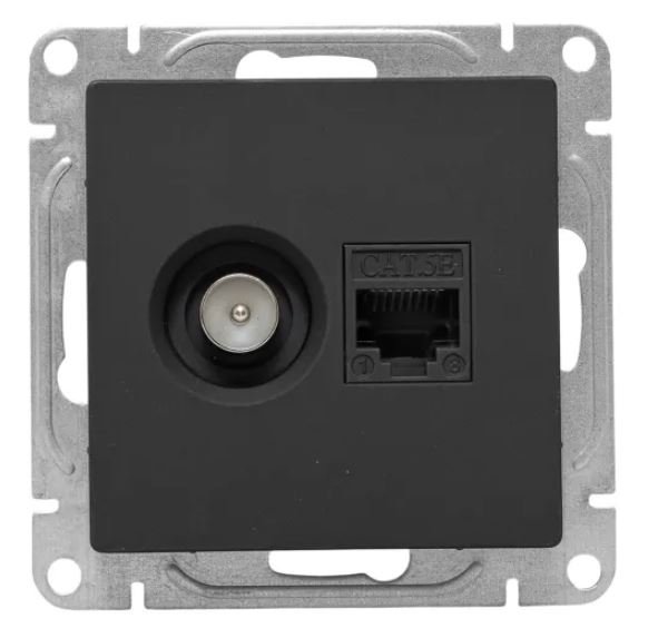 Механизм розетки TV+RJ45 (cat5), чёрный Эпика (UP1-SOB-TV+RJ)