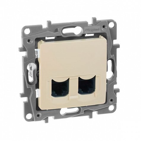 ETIKA розетка компьютерная 2-местная RJ45, 6E UTP, скрытой установки, слоновая кость (672354)