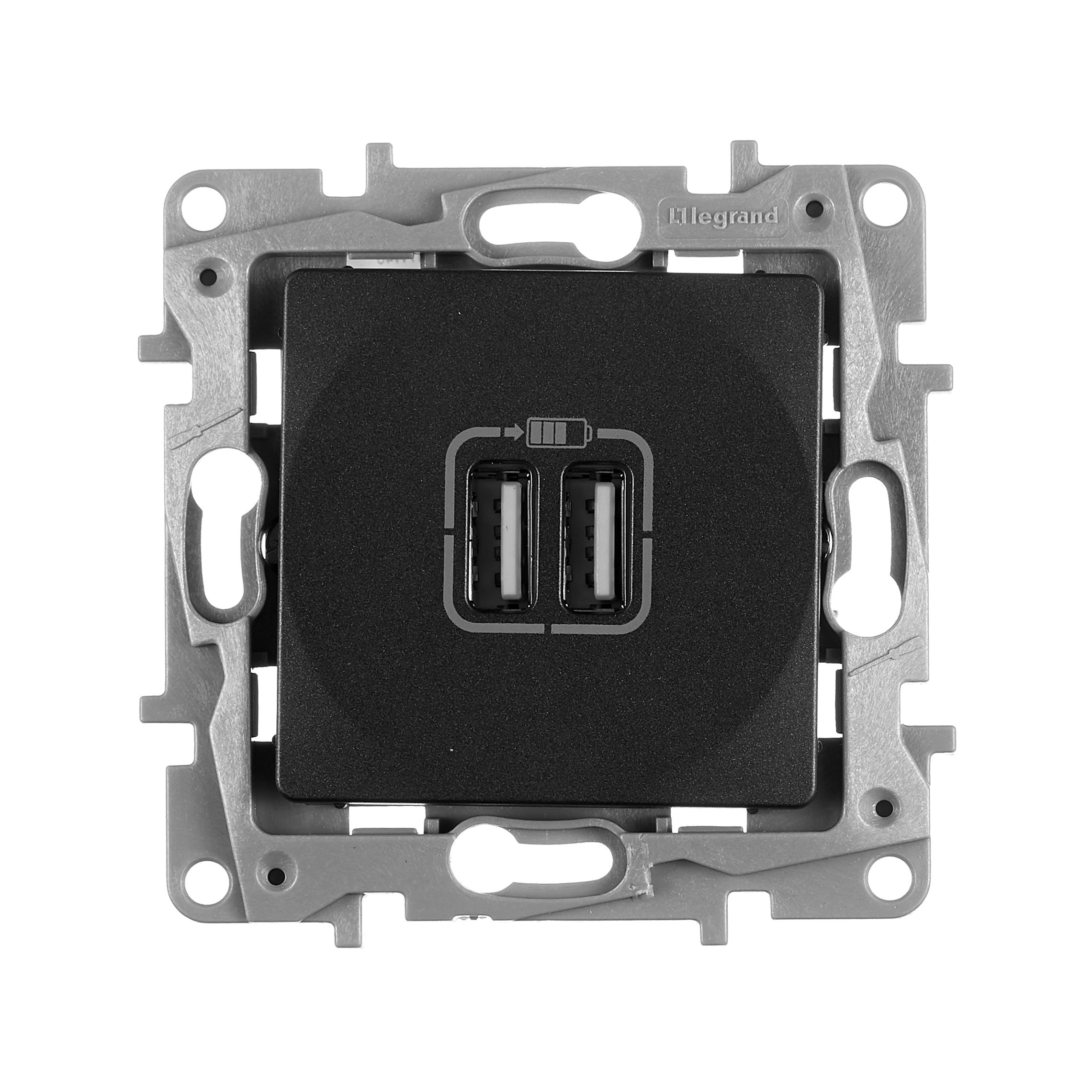 ETIKA розетка USB A+A 15Вт, скрытой установки, антрацит (672694)