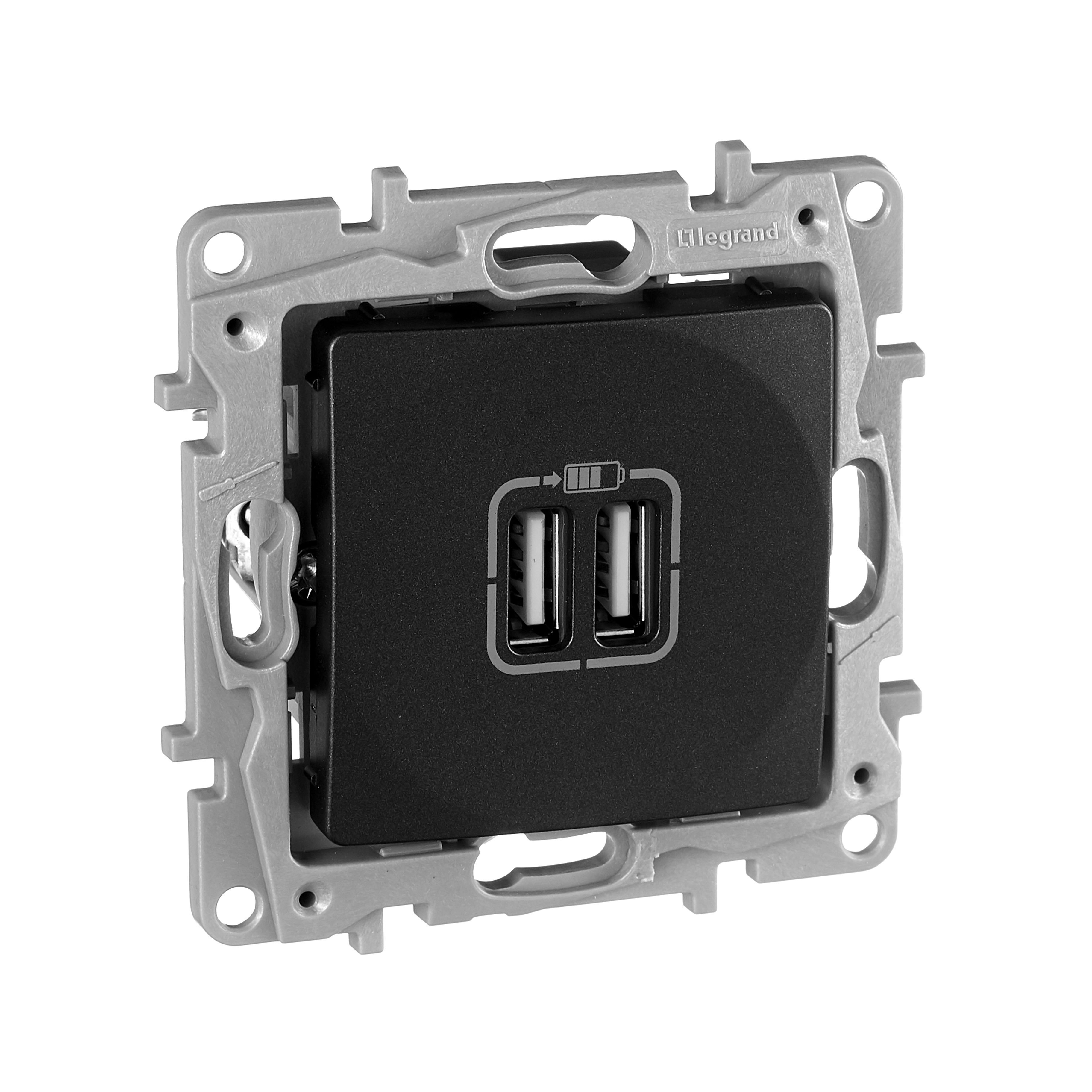 ETIKA розетка USB A+A 15Вт, скрытой установки, антрацит (672694)