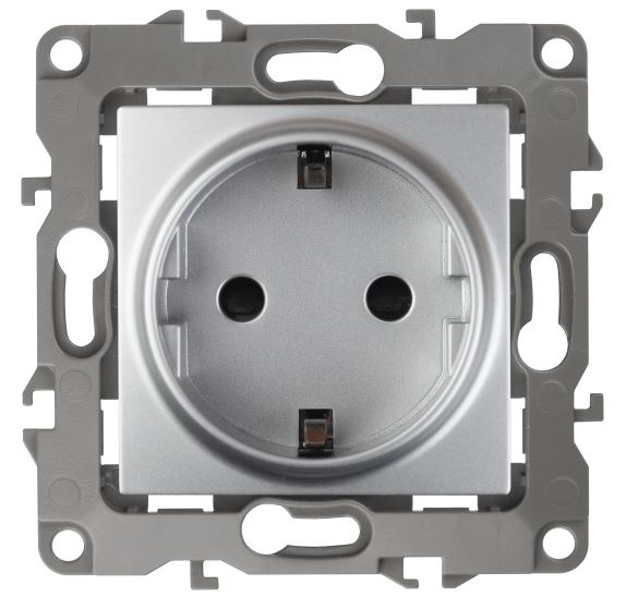 Розетка 12-2102-03 16А IP20 250В 2P+E серия 12 алюминий Schuko (Б0014689)