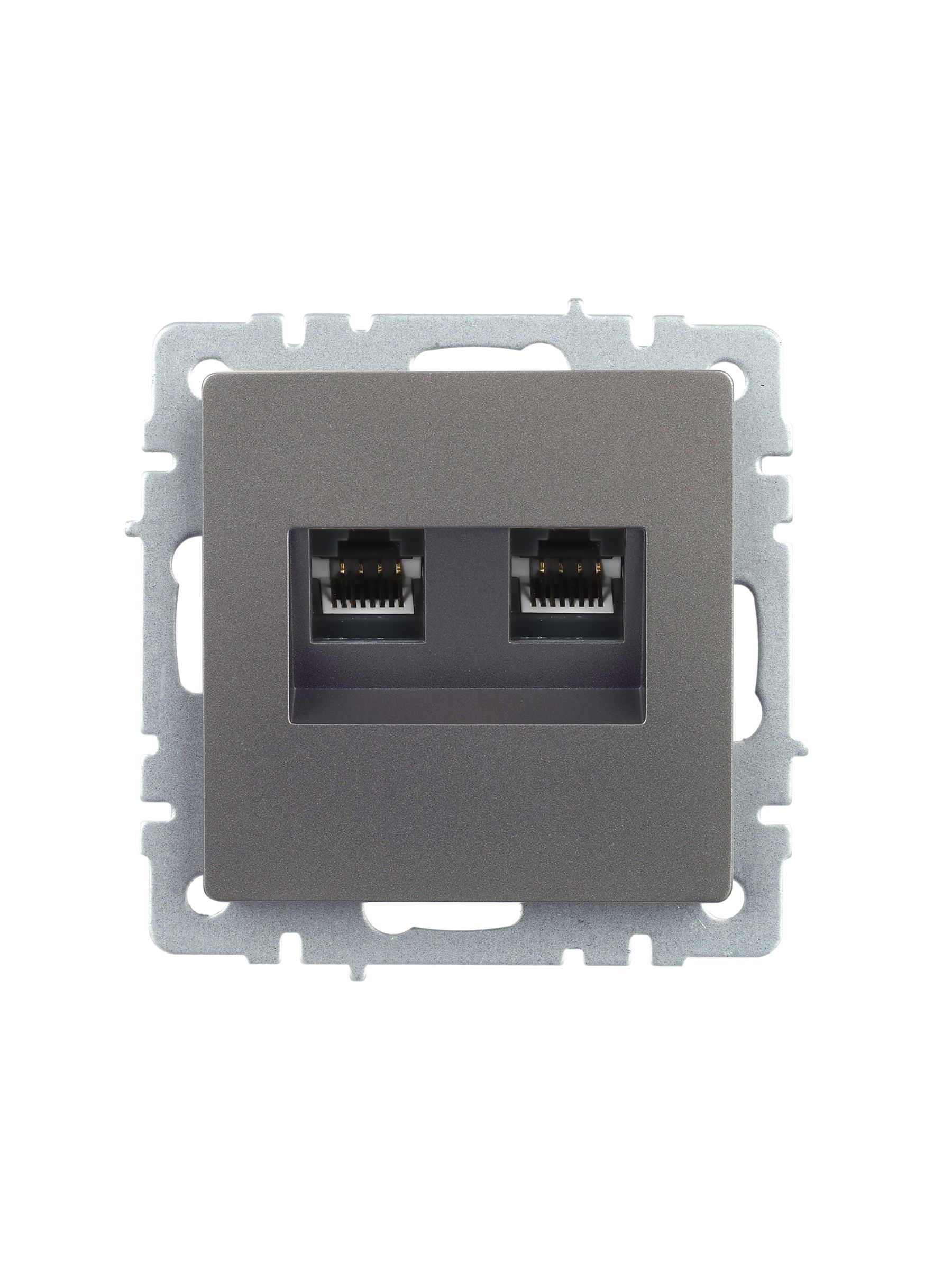 Розетка компьютерная двойная RJ45 BRITE кат.5E РК10-2-БрС скрытой установки сталь (BR-K20-1-K46)