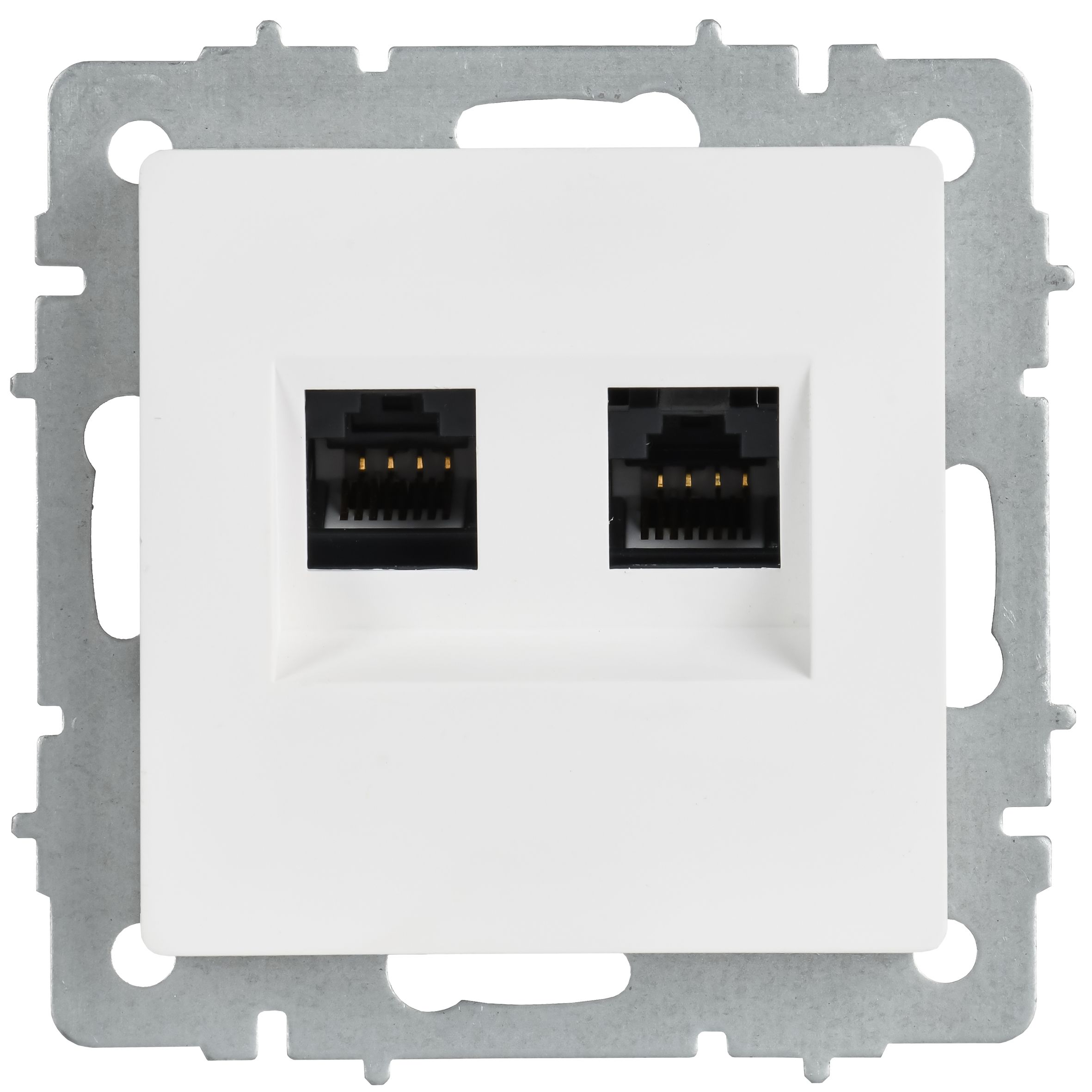 Розетка компьютерная двойная BRITE кат.5E RJ45 РК10-2-БрАБ скрытой установки арктический белый (BR-K20-1-K91)