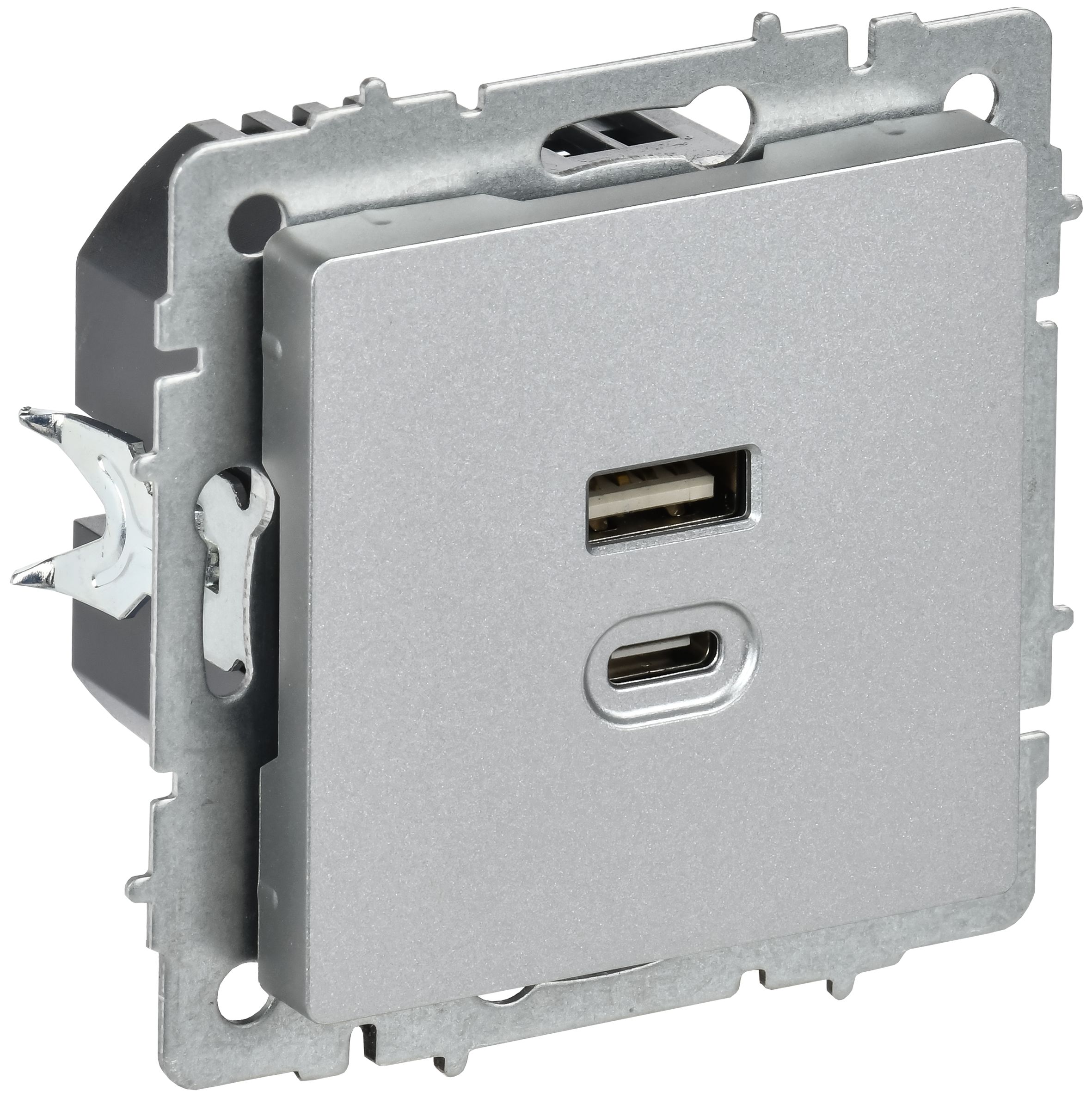 Розетка USB BRITE A+C 45Вт высокоскоростная зарядка РЮ11-2-БрА скрытой установки алюминий (BR-U22-045-K47)