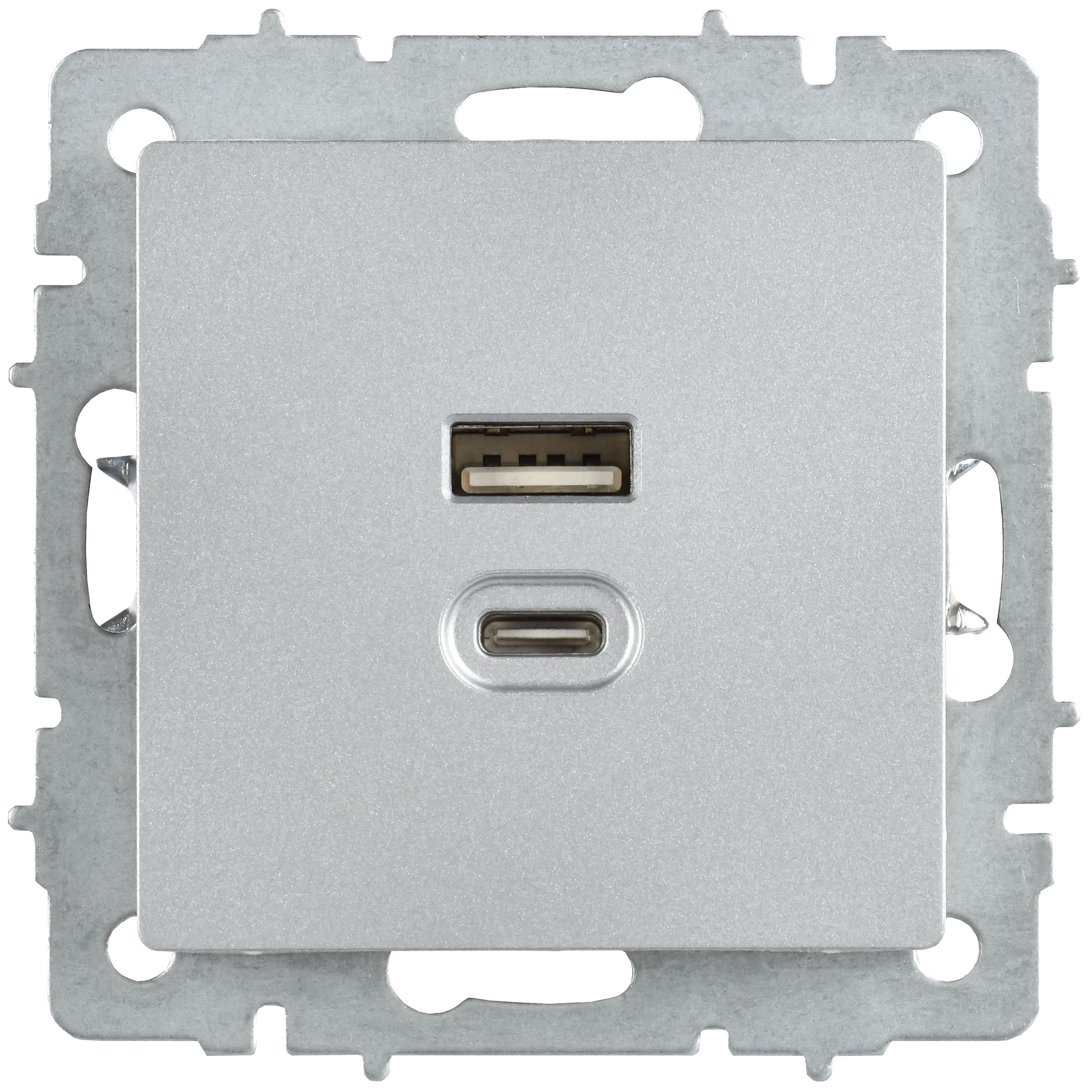 Розетка USB BRITE A+C 45Вт высокоскоростная зарядка РЮ11-2-БрА скрытой установки алюминий (BR-U22-045-K47)