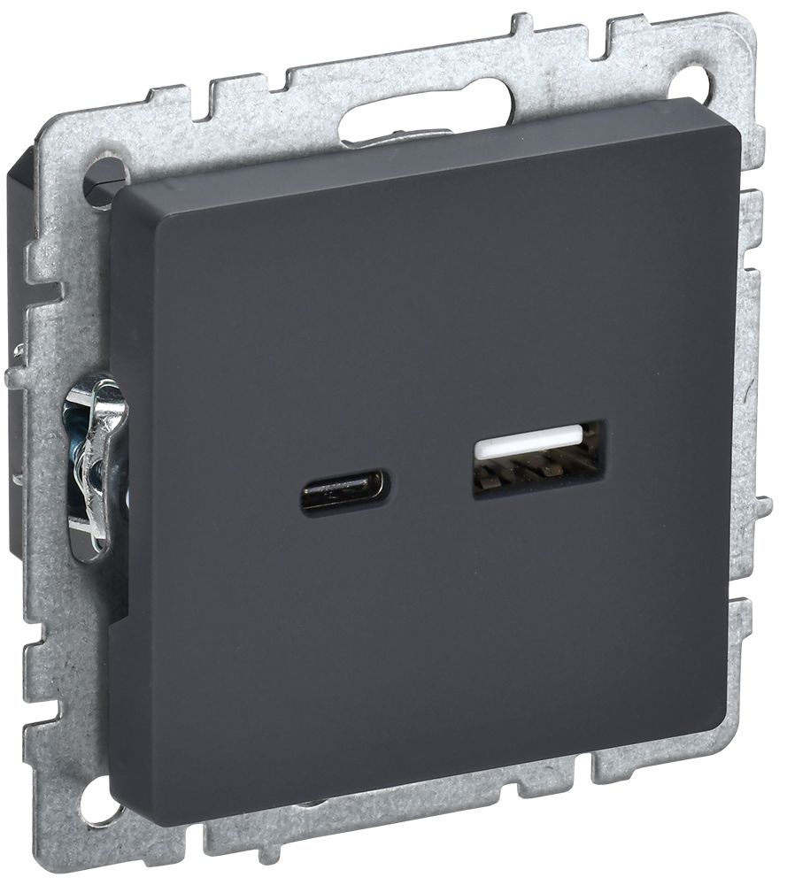 Розетка USB BRITE A+C 18Вт РЮ11-1-БрГ скрытой установки графит (BR-U22-018-K53)