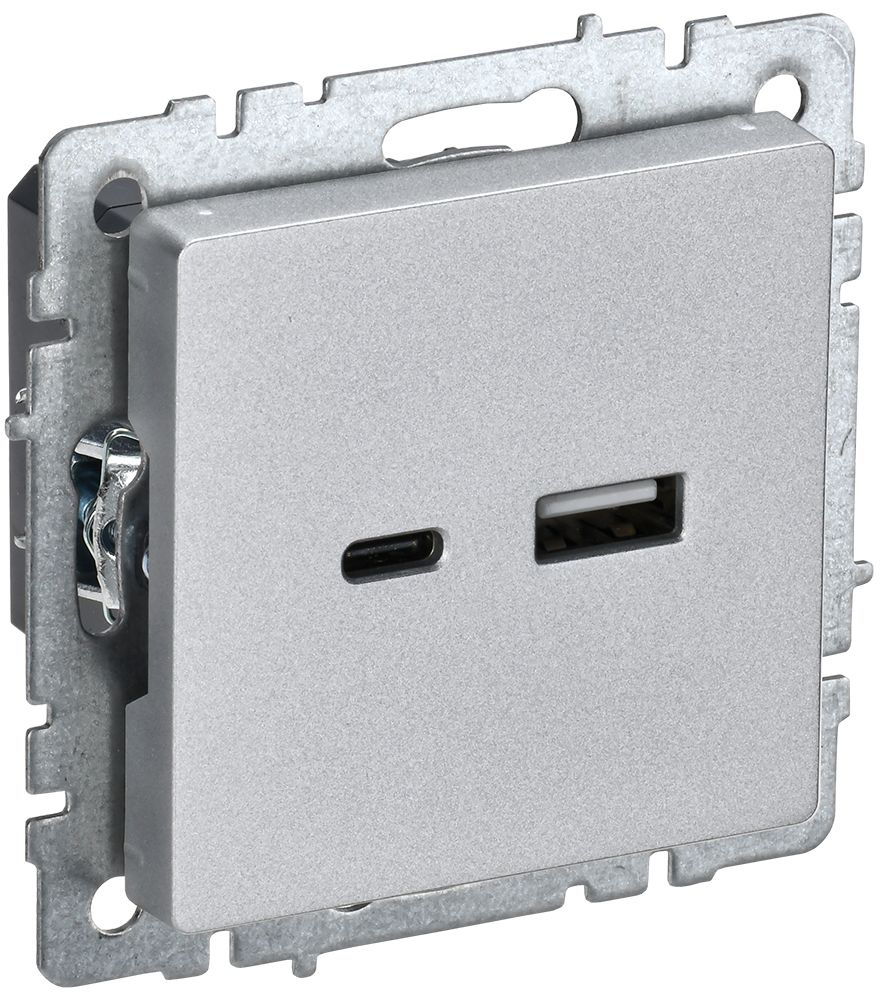 Розетка USB BRITE A+C 18Вт РЮ11-1-БрА скрытой установки алюминий (BR-U22-018-K47)