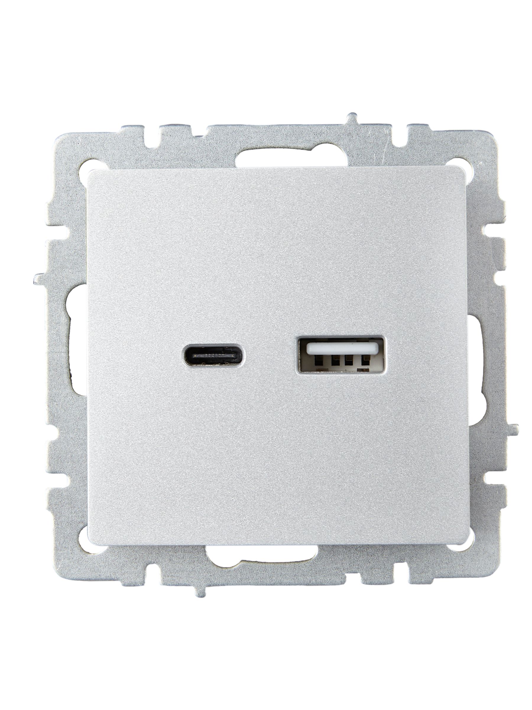 Розетка USB BRITE A+C 18Вт РЮ11-1-БрА скрытой установки алюминий (BR-U22-018-K47)