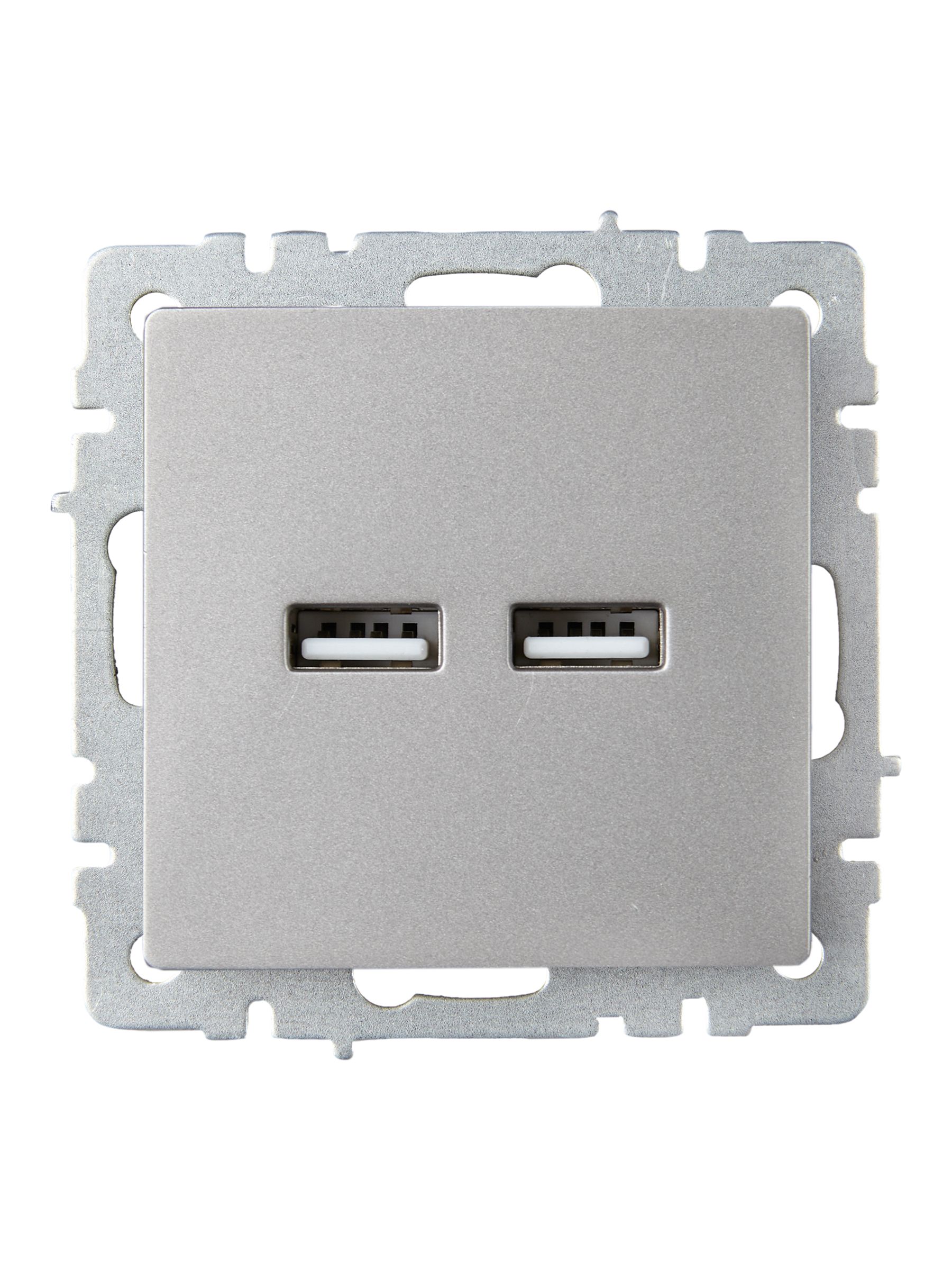 Розетка USB BRIYE A+A 5В 3,1А РЮ10-1-БрС скрытой установки сталь (BR-U21-D31-K46)