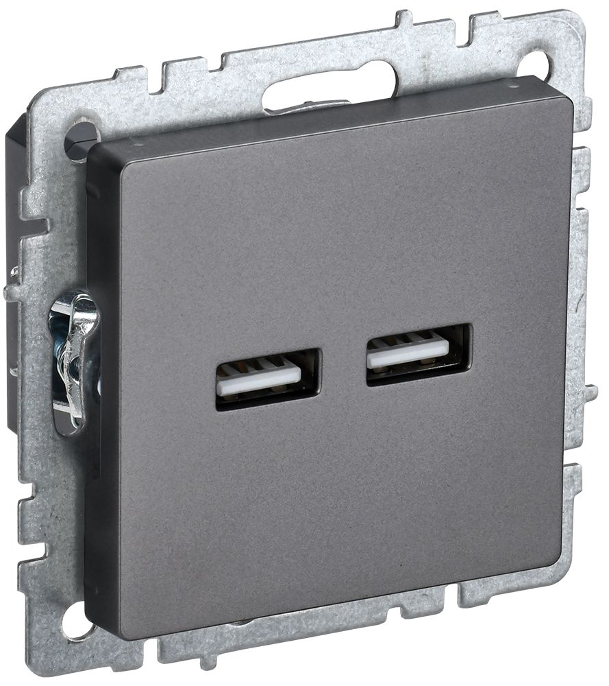 Розетка USB BRIYE A+A 5В 3,1А РЮ10-1-БрС скрытой установки сталь (BR-U21-D31-K46)