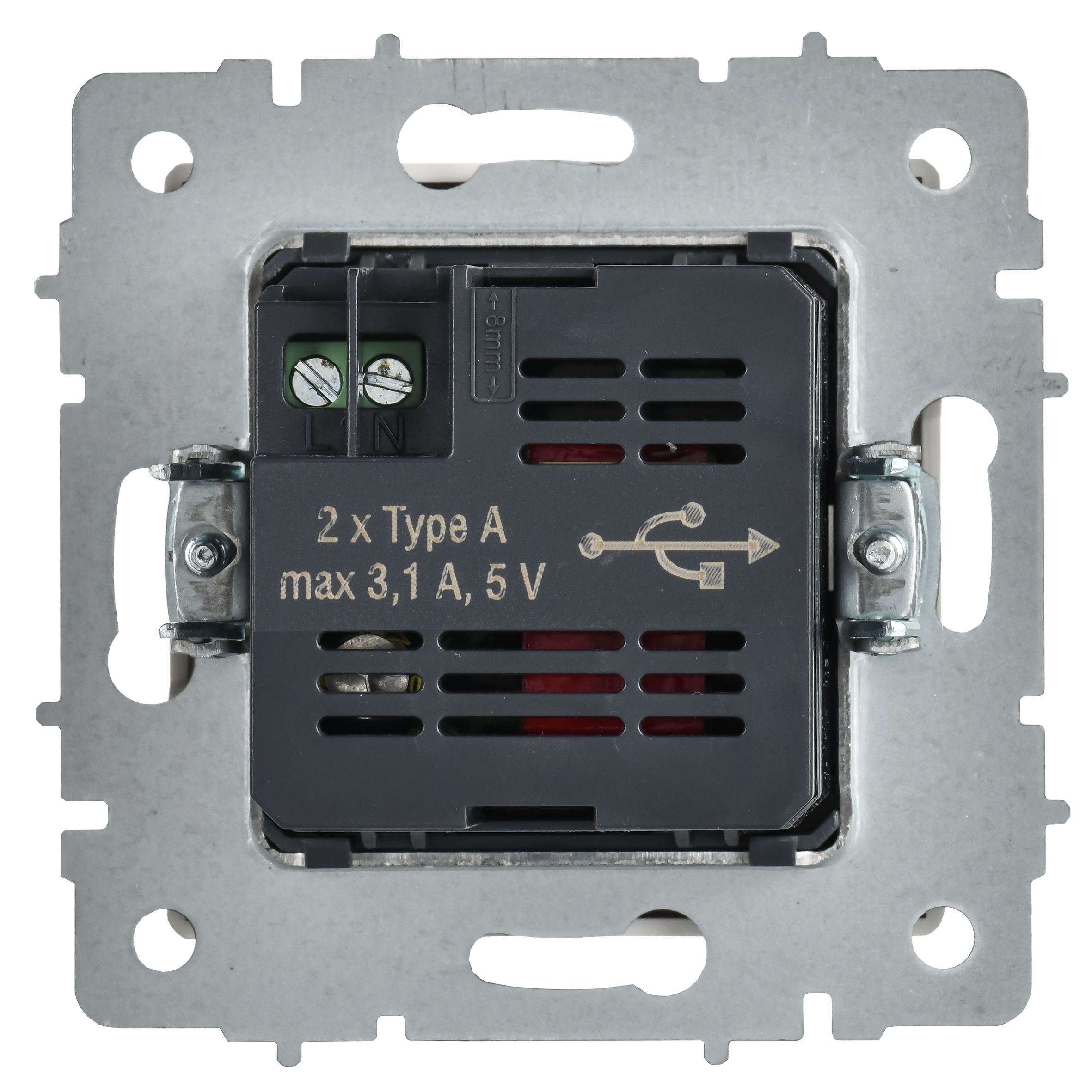 Розетка USB BRITE A+A 5В 3,1А РЮ10-1-БрАБ скрытой установки арктический белый (BR-U21-D31-K91)