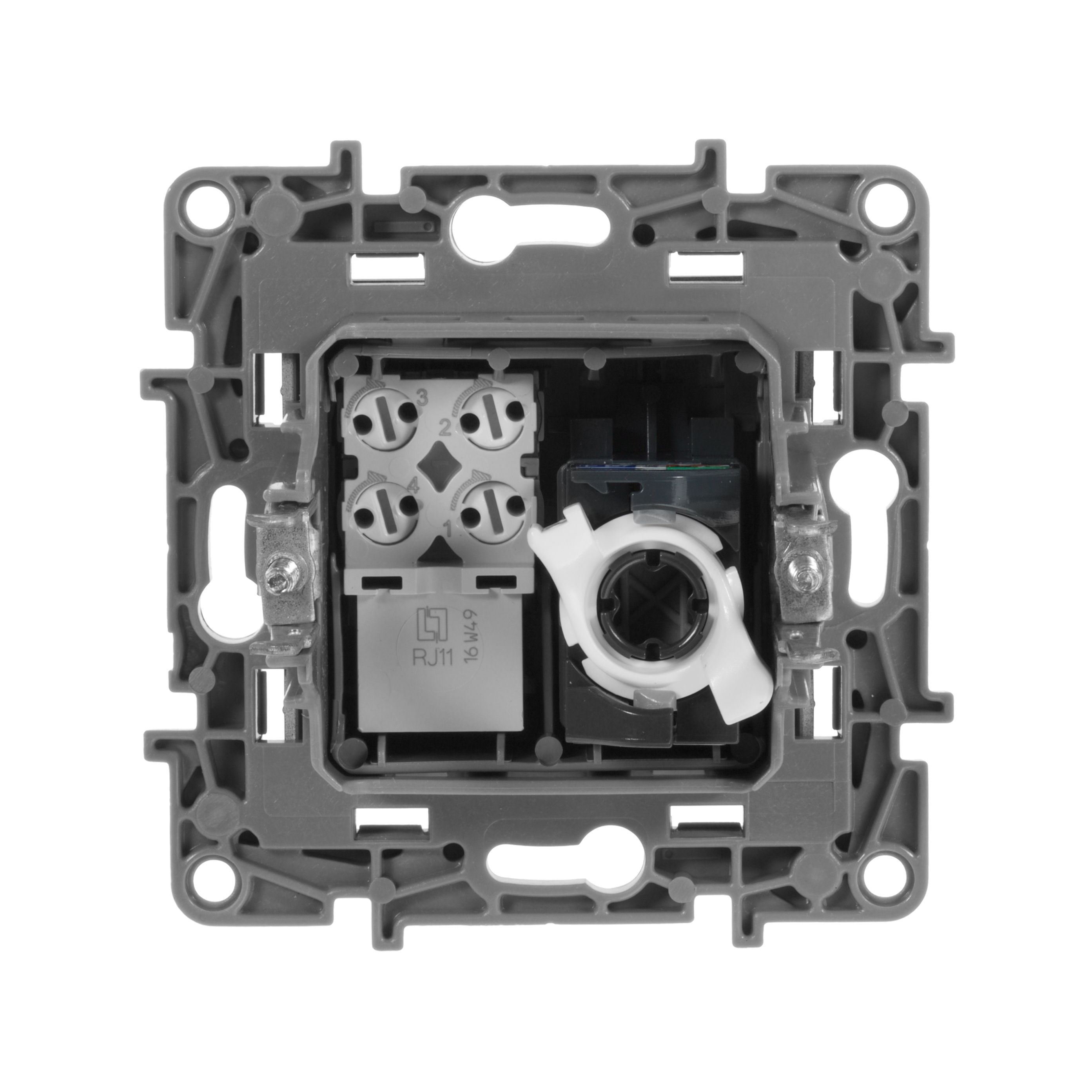 ETIKA розетка 2-местная RJ11+RJ45 кат.5E UTP, скрытой установки, антрацит (672652)