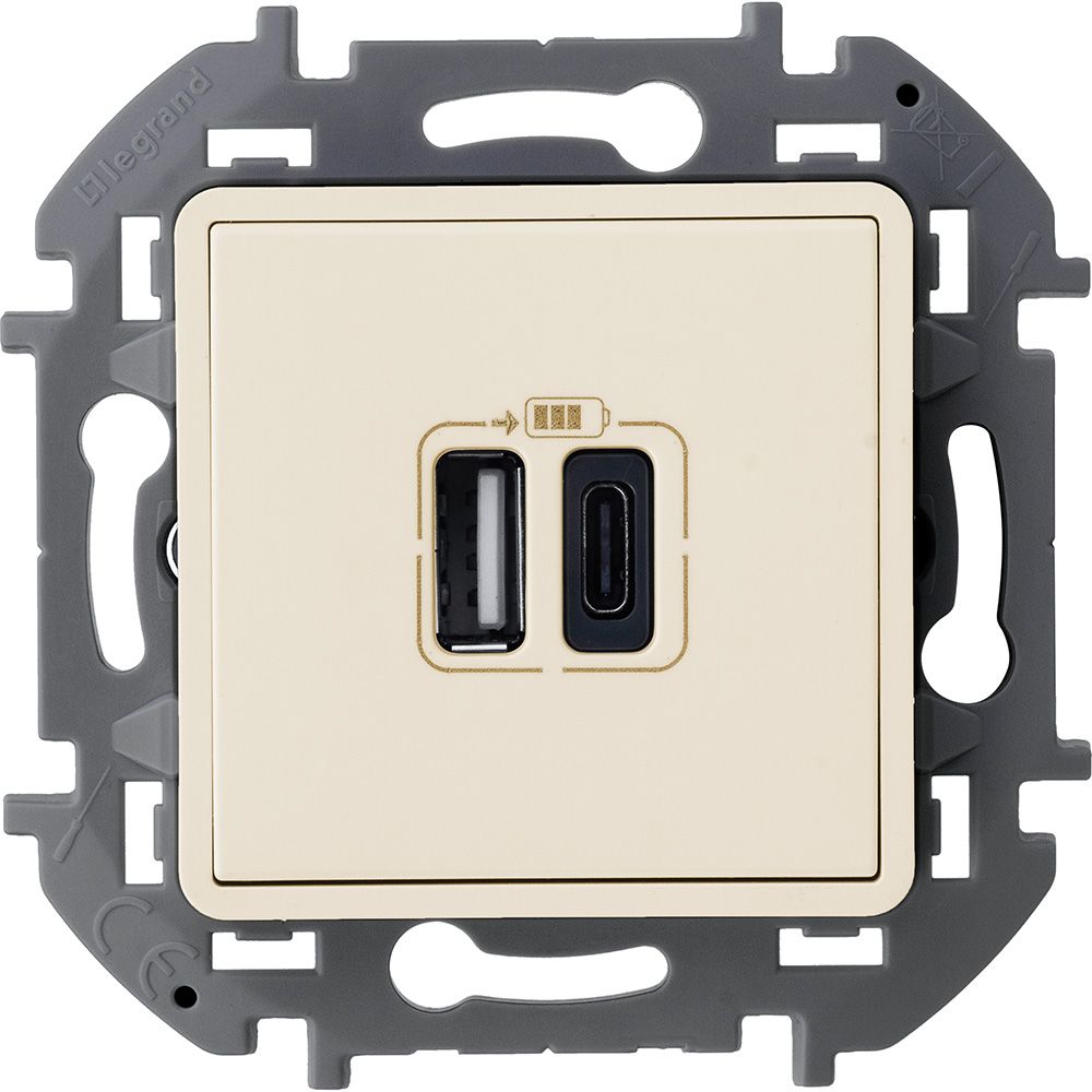 Inspiria зарядное устройство USB А+С 3000мА 5В, скрытой установки, слоновая кость (673761)