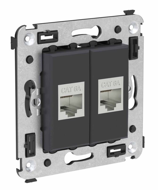 Розетка RJ-45 кат.6А двойная экранированная Avanti черный матовый (4412774)