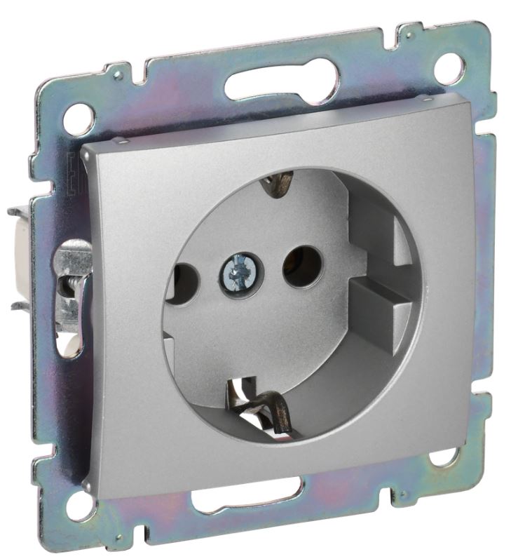 Valena DIY розетка 1-местная с заземлением без защитных шторок, скрытой установки, алюминий (694342)