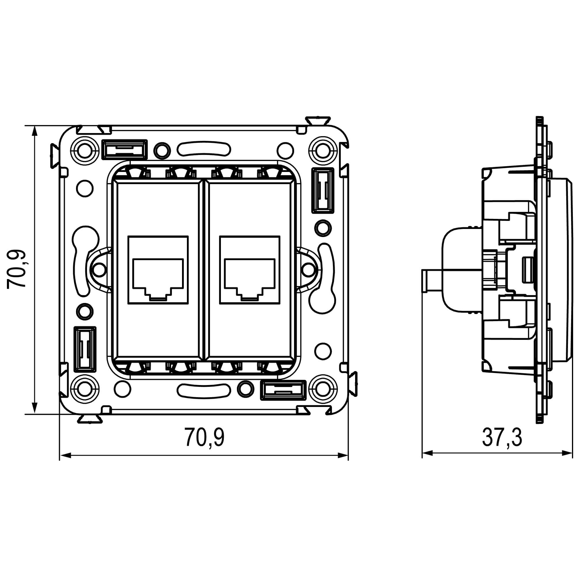 Комп. розетка RJ-45 без шторки в стену, кат.6 двойная экран., Avanti, закаленная сталь (4404794)