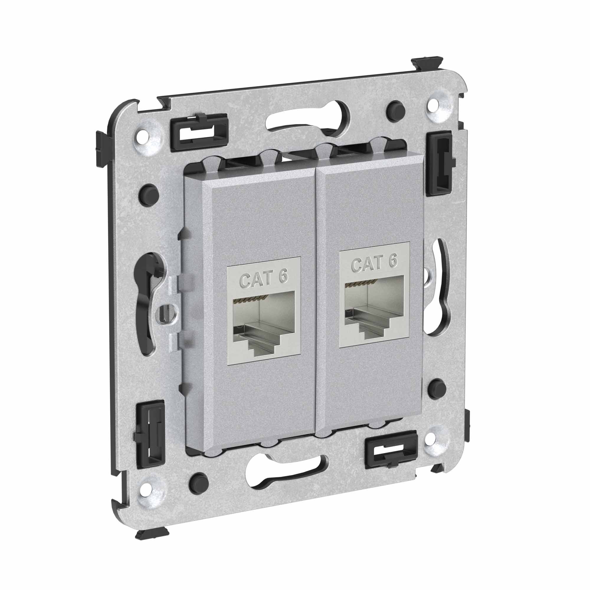 Комп. розетка RJ-45 без шторки в стену, кат.6 двойная экран., Avanti, закаленная сталь (4404794)