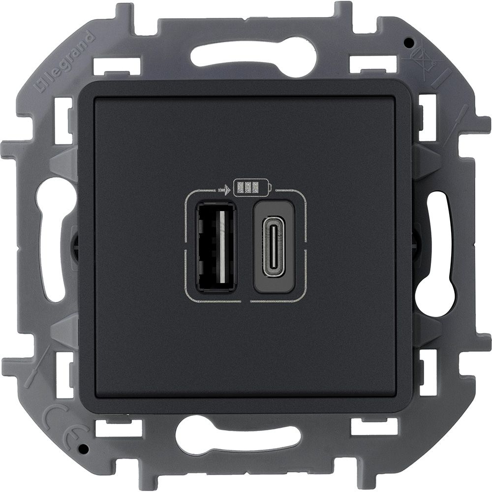 Inspiria зарядное устройство USB А+С 3000мА 5В, скрытой установки, антрацит (673763)
