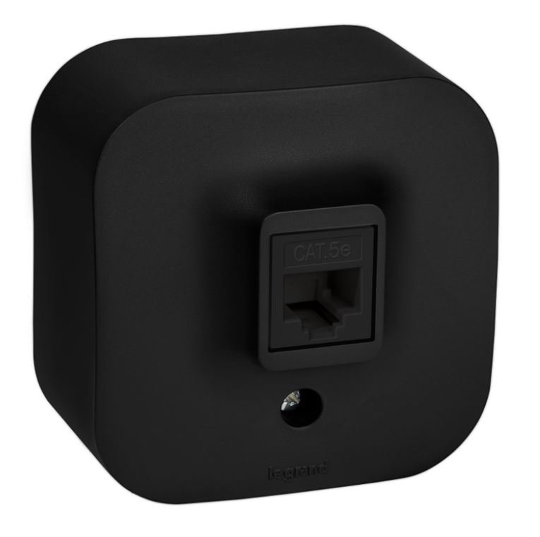 QUTEO Розетка компьютерная RJ45 кат.5E UTP, открытой установки, чёрный матовый (782480)