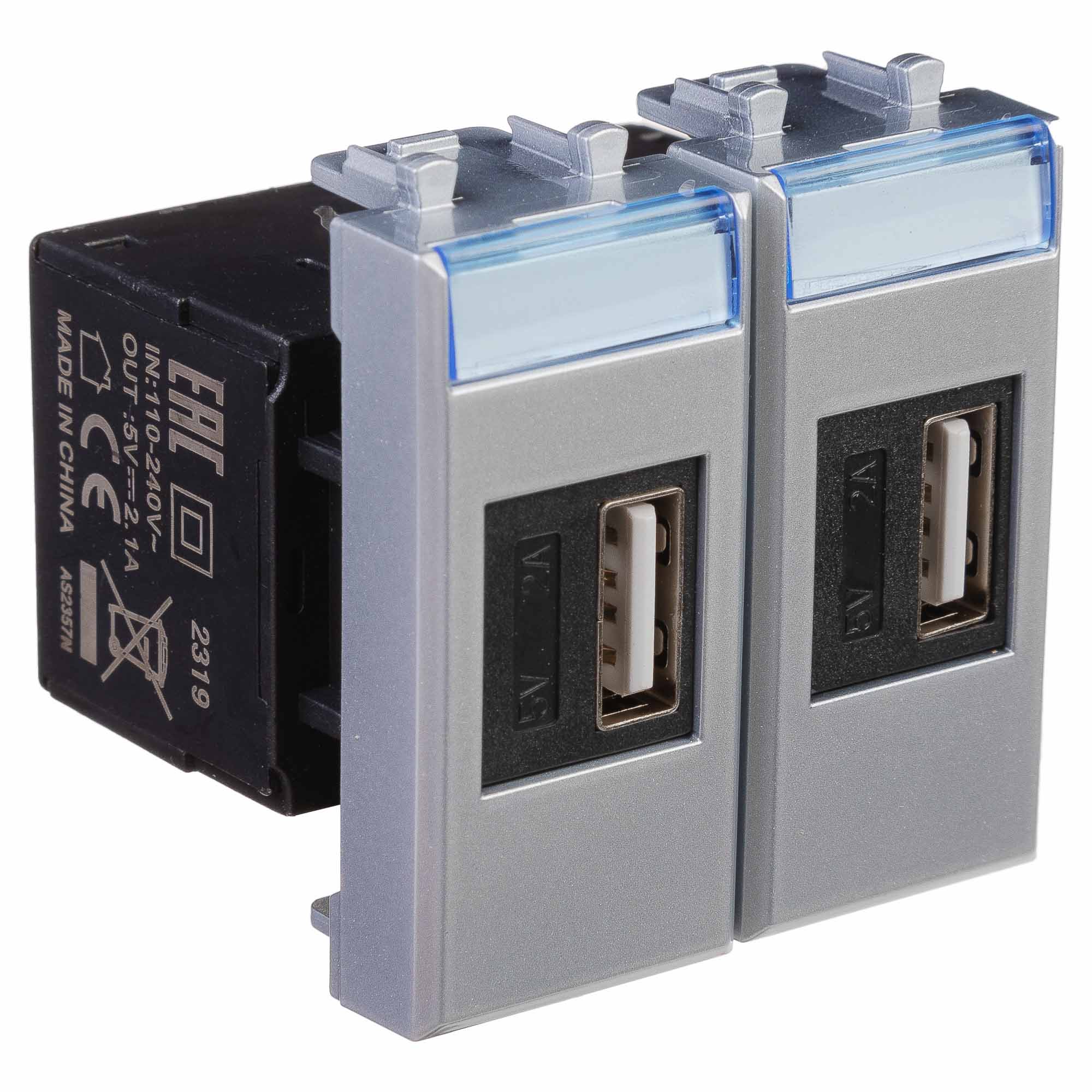 Зарядное устройство USB модульное, закаленная сталь, 2модуля, 2.1, Avanti (4404542)