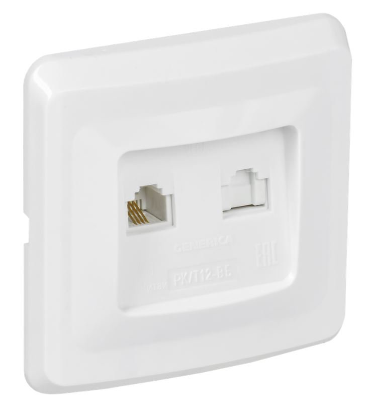 Розетка 2-местная VEGA RJ11/RJ45 РК/Т12-ВБ скрытой установки белый (EIV20-K01-DM)