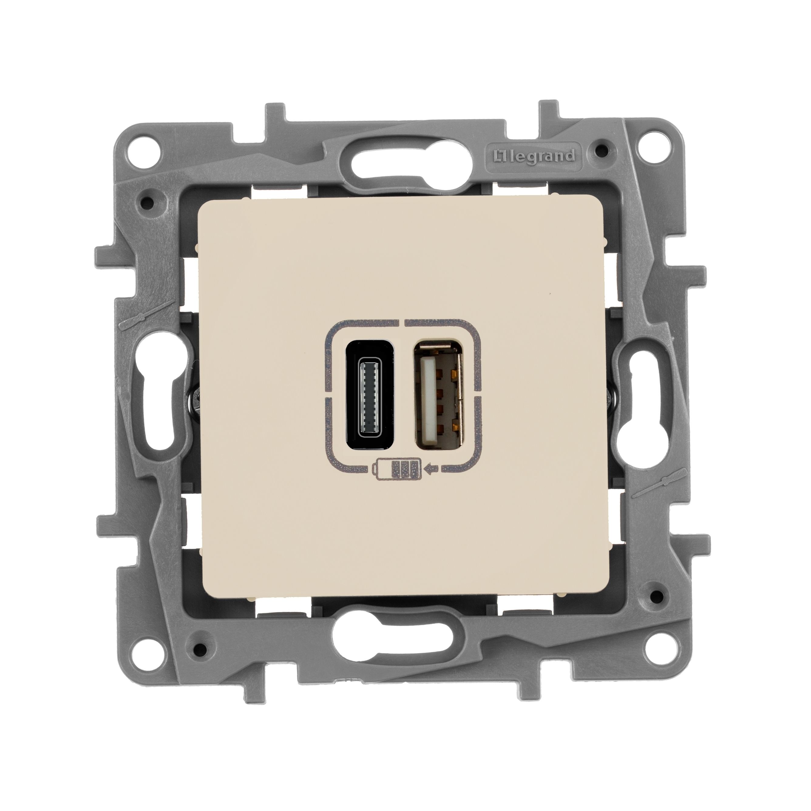 ETIKA розетка USB A+C 15Вт, скрытой установки, слоновая кость (672336)