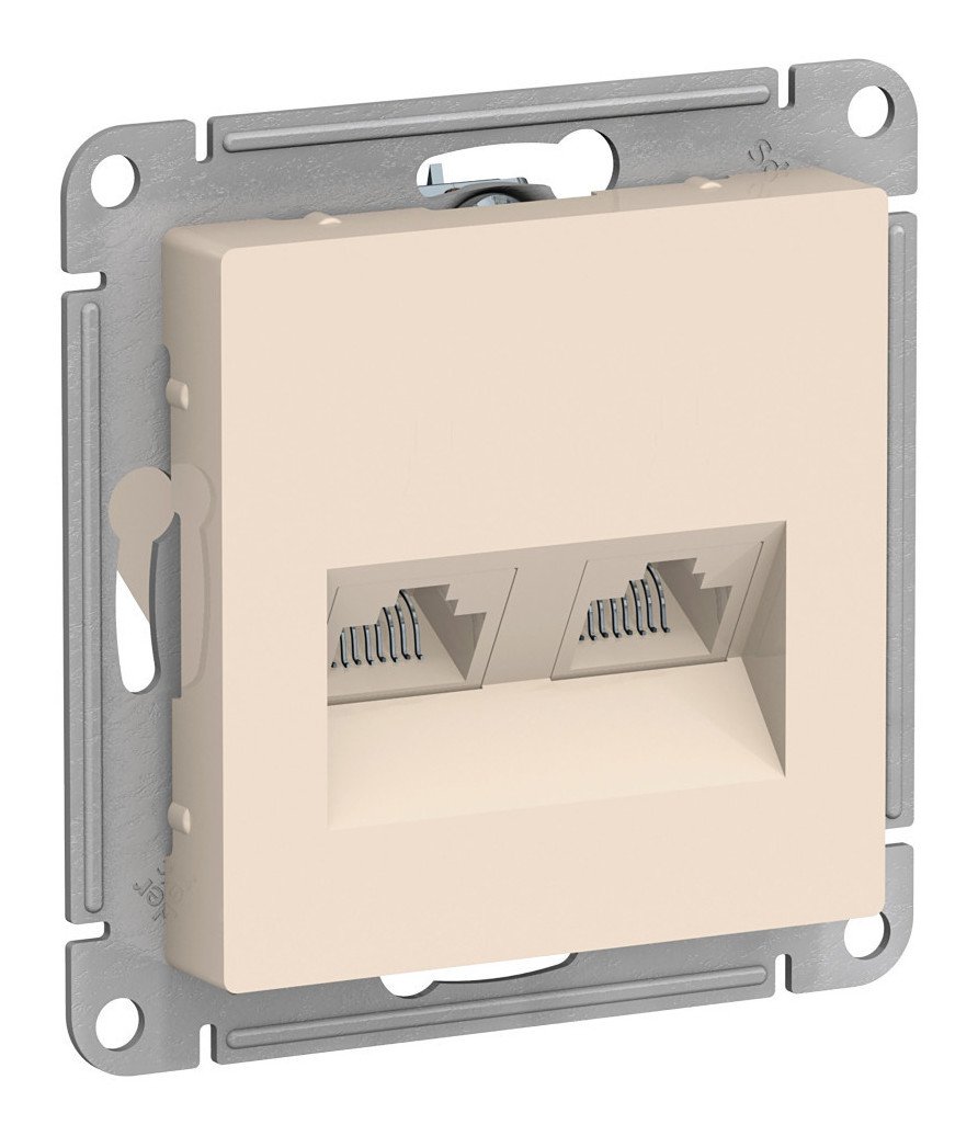 AtlasDesign розетка RJ45+RJ45, 2-местная, скрытой установки, механизм, бежевый (ATN000285)