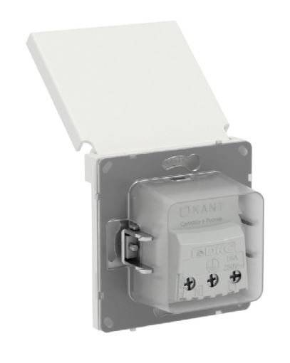 Розетка 2P+E KANT IP44 с защитными шторками с крышкой белый песок (7010013)