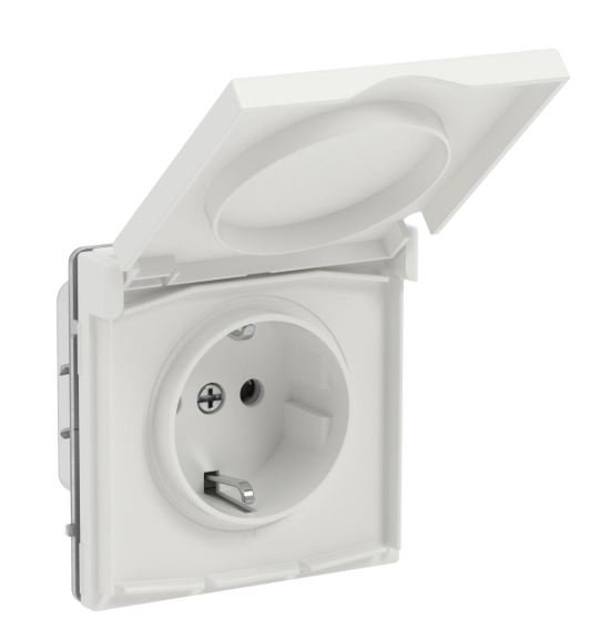 Розетка 2P+E KANT IP44 с защитными шторками с крышкой белый песок (7010013)
