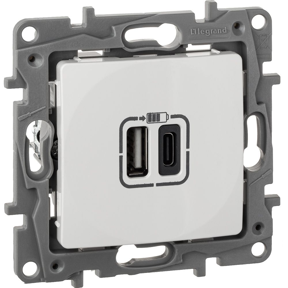 ETIKA розетка USB A+C 15Вт, скрытой установки, белый (672236)
