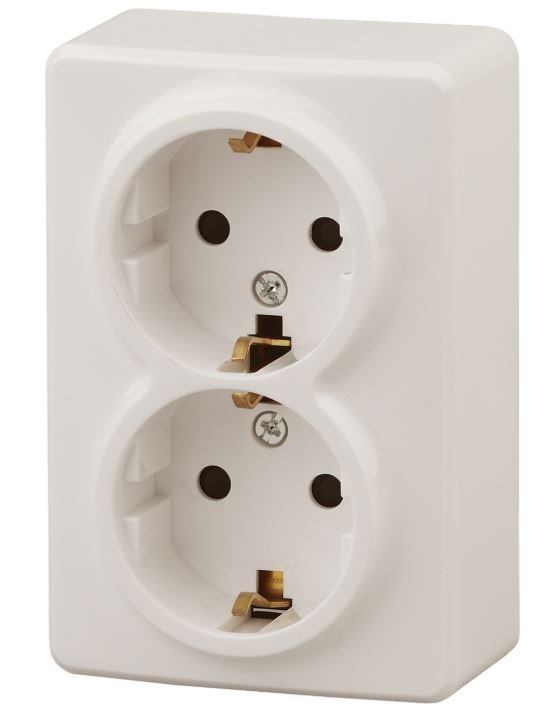 Розетка двойная ОУ Эксперт 11-2206-02 16А IP20 250В 2х2P+E слоновая кость Schuko (Б0020695)