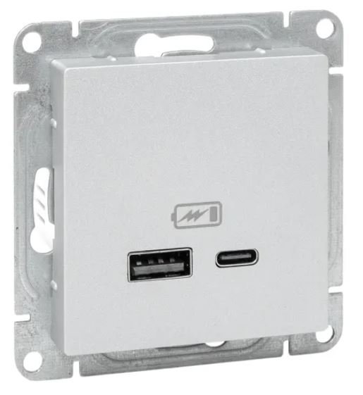 Механизм розетки USB-A+С, алюминий Эпика (UP1-SOA-USBA+USBC)