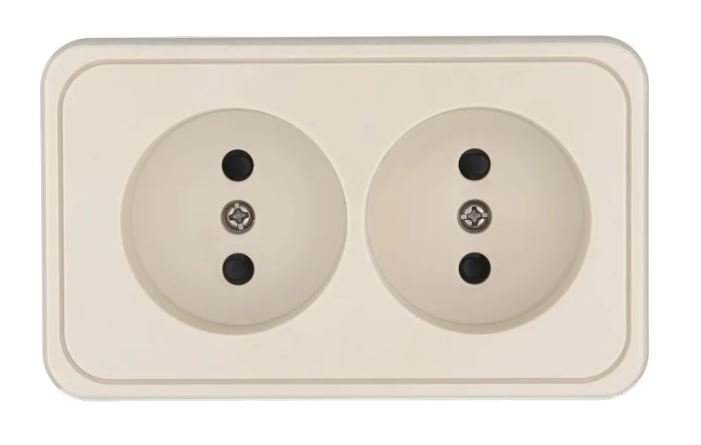 Розетка двойная открытой установки без з/к, бежевый, LK Standard (813601)