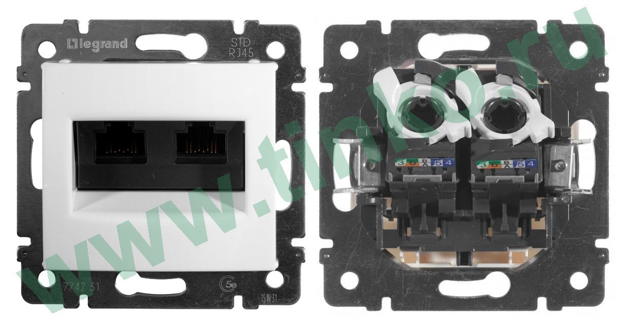 Valena розетка компьютерная 2xRJ45, Cat.6 UTP, скрытой установки, белый (774247)