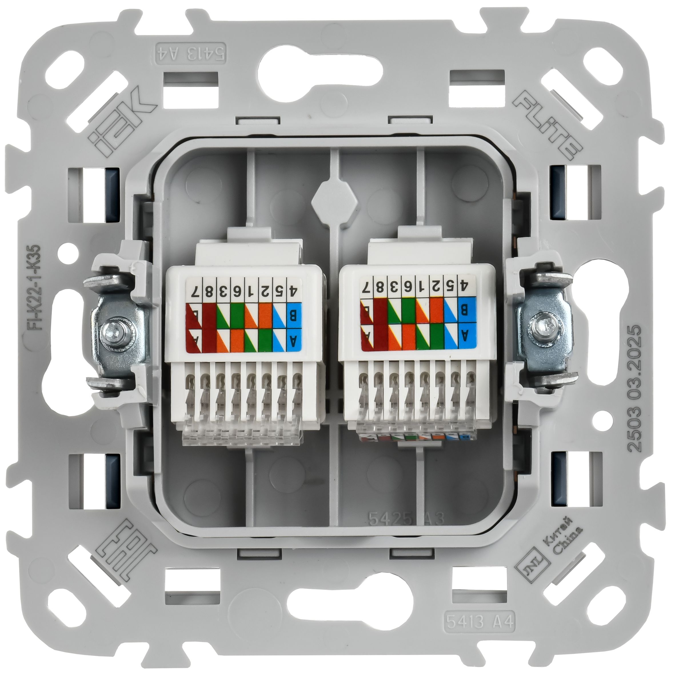 FLITE Розетка 2-местная компьютерная RJ45 кат 5Е UTP РК5е-2-0-ФлМ скрытой установки маренго (FI-K22-1-K35)