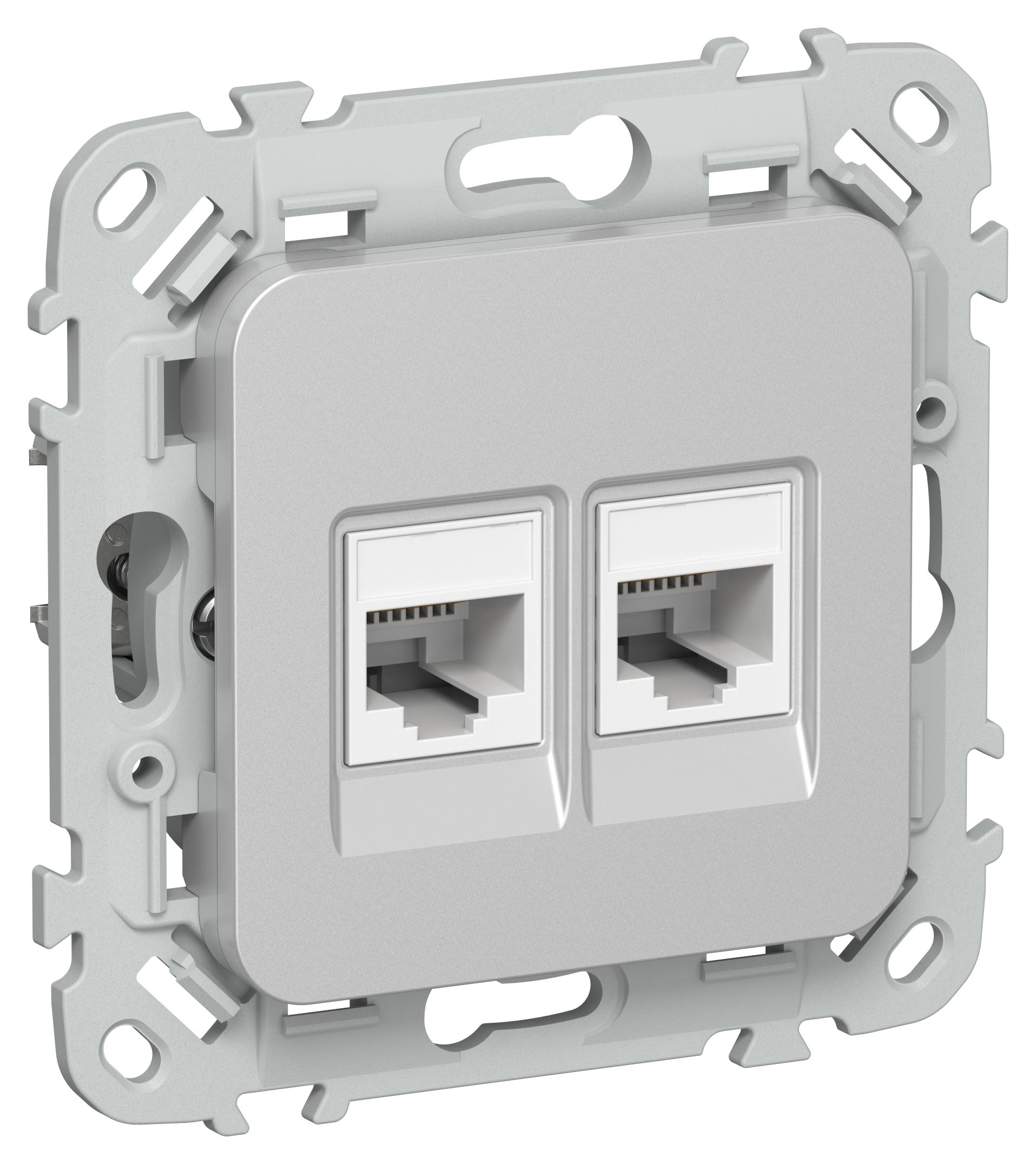 FLITE Розетка 2-местная RJ45/RJ11 кат 6/3 UTP РКТ6/3-2-0-ФлА скрытой установки алюминий (FI-KT22-2-K47)