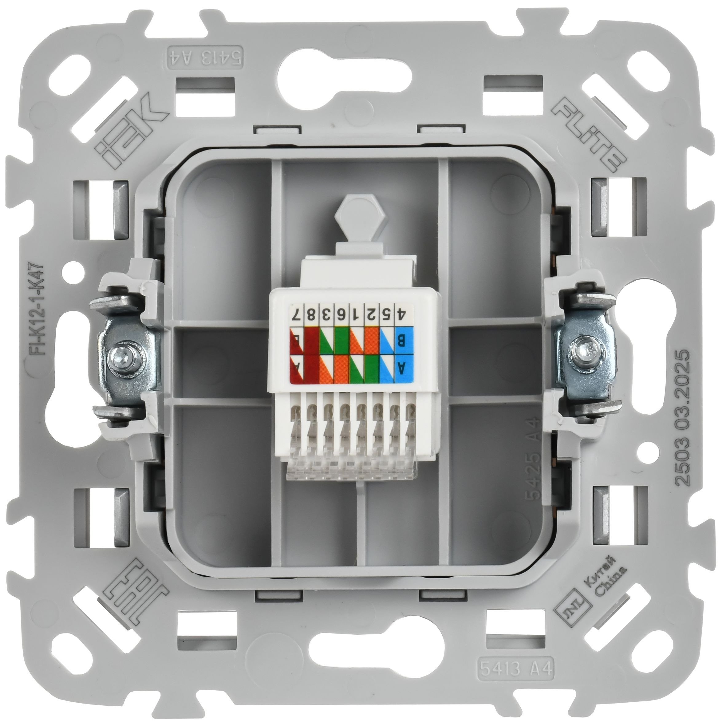 FLITE Розетка компьютерная RJ45 кат 5Е UTP РК5е-1-0-ФлА скрытой установки алюминий (FI-K12-1-K47)